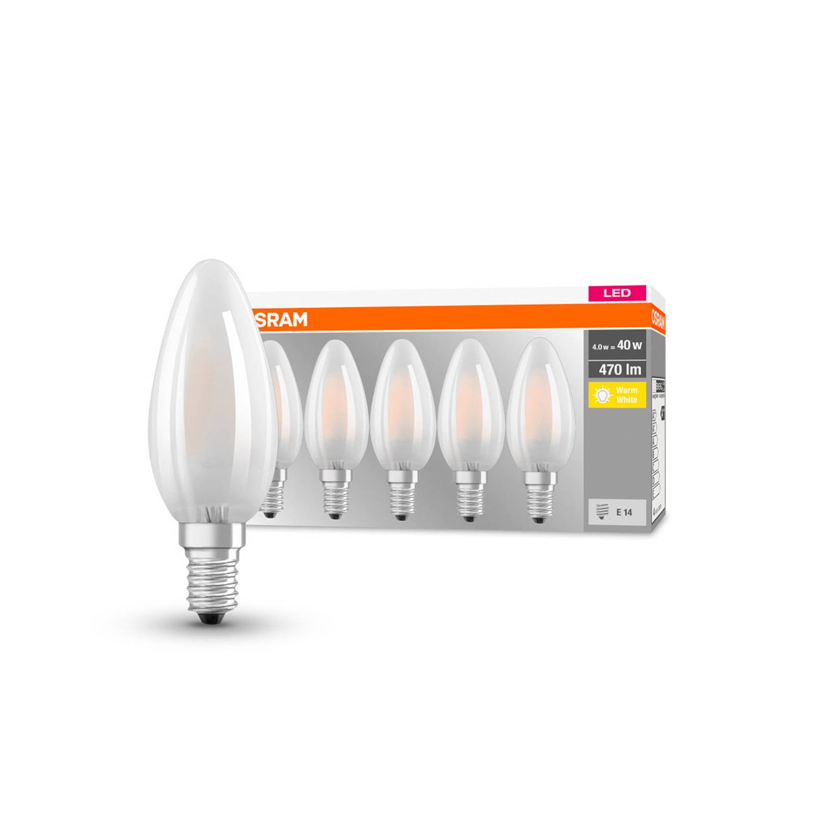 OSRAM LED žárovka svíčka E14 4W 2 700K 470lm 5ks