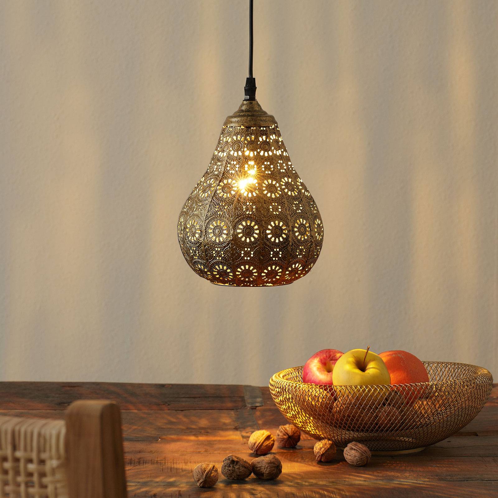Orientální závěs. Světlo Jasmin starož. mosaz