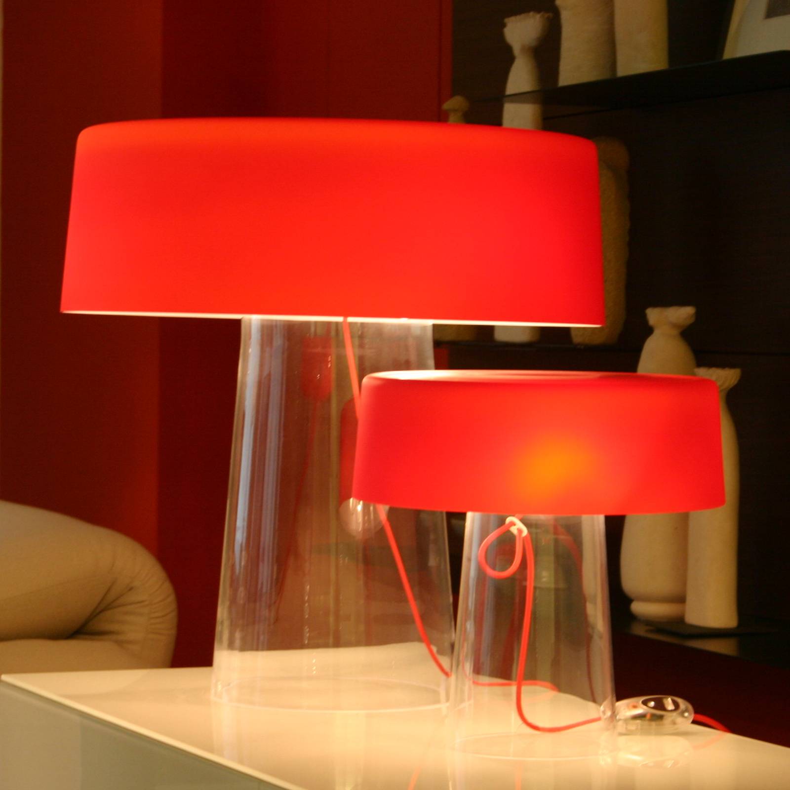 Prandina Glam stolní lampa 48 cm čirá/červená